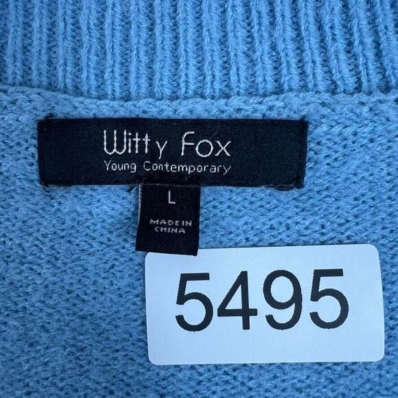 Witty Fox Cardigan Sweater L Blue Ditzy Yellow Flowers Boxy Drop Shoulder - Picture 7 of 9